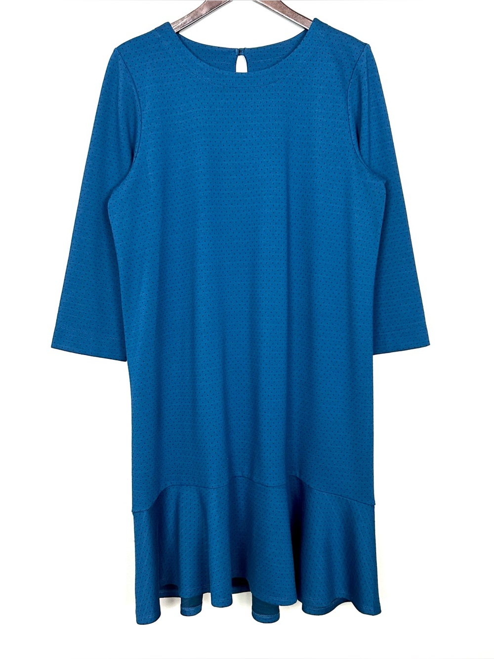 J. Jill Ponte Flounce Hem Dress Women’s Size L Polka Dot Stretch Knit Shift